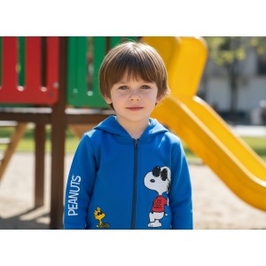 Hanorac băieți Sarabanda albastru cu glugă și imprimeu Snoopy, 100% bumbac, 0.6137PV23ABS