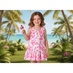 Rochie fete I Do albă cu inimioare roz, material crinkled, căptușeală bumba, 4.B495PV25RZ