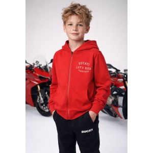 Hanorac băieți Ducati cu glugă și fermoar, bumbac 100%, imprimeu spate, roșu,G.7619TI23RO