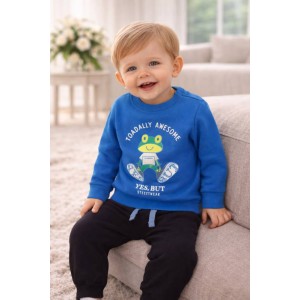 Compleu iDO băieți din fleece cu interior periat, bluză imprimată și pantaloni cu șnur,4.7513TI23BL