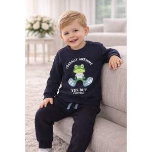 Compleu iDO băieți din fleece cu interior periat, bluză imprimată și pantaloni cu șnur,4.7513TI23BLM