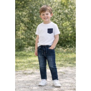 Blugi băieți iDO din denim elastic – talie reglabilă cu șnur, 4.F675TI25BLM