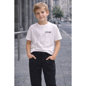 Pantaloni Sarabanda negri pentru băieți din jerseu de bumbac elastic cu talie reglabilă, 0.X706TI23NG