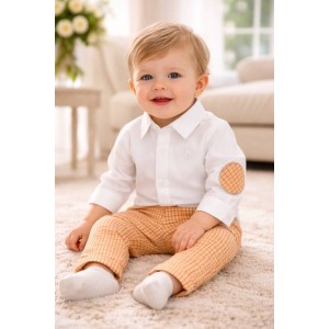 Compleu elegant băieți Minibanda – cămașă bumbac și pantaloni carouri, 3.7682TI23ALB