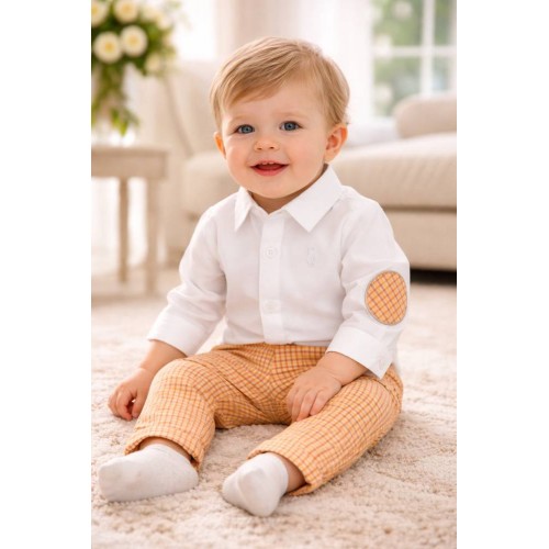 Compleu elegant băieți Minibanda – cămașă bumbac și pantaloni carouri, 3.7682TI23ALB Compleu elegant băieți Minibanda – cămașă bumbac și pantaloni carouri, 3.7682TI23ALB