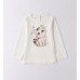 Tricou maxi pentru fetițe iDO din bumbac cu imprimeu pisicuță și aplicații strălucitoare, 4.F299TI25ALB