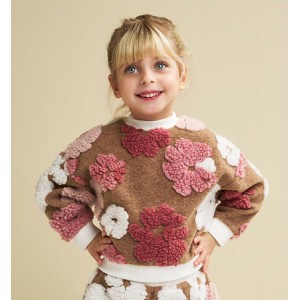 Pulover fetiță iDO cu broderie florală 3D, material special, 4.F736TI25MA