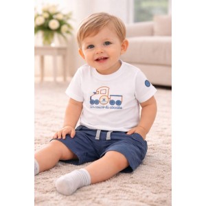 Compleu Minibanda băieți cu tricou brodat și pantaloni scurți, bumbac elastic, sezon cald, 3.8676PV24NA