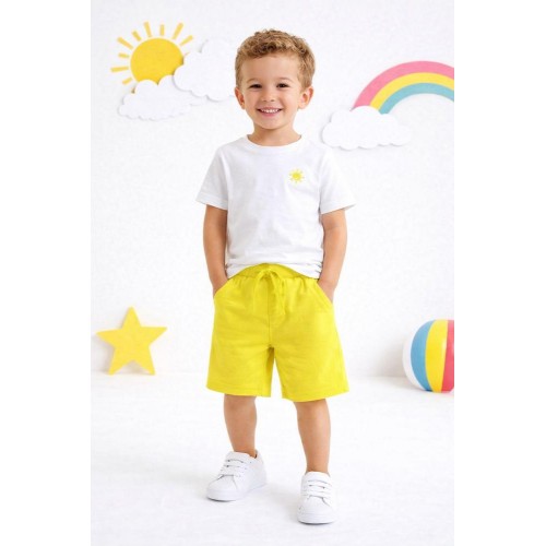 Bermude băieți iDO din bumbac 100% galben cu buzunare și cordon, 4.6177PV23VE Bermude băieți iDO din bumbac 100% galben cu buzunare și cordon, 4.6177PV23VE