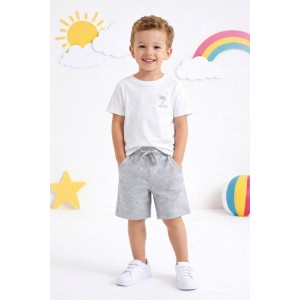 Bermude băieți iDO din bumbac 100% gri cu buzunare și cordon, 4.6177PV23GR