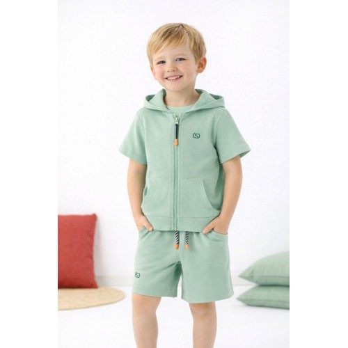 Compleu Sarabanda băieți verde mentă din bumbac 100% cu hanorac și pantaloni scurți, 0.8110PV24VE Compleu Sarabanda băieți verde mentă din bumbac 100% cu hanorac și pantaloni scurți, 0.8110PV24VE