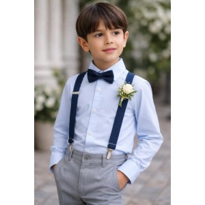 Cămașă bleu Sarabanda pentru băieți din bumbac elastic, cu mânecă lungă și nasturi, 0.F120TI25BL