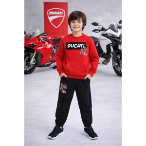 Trening băieți Ducati două piese roșu-negru, hanorac cu buzunar și pantaloni fleece, G.F603TI25RO