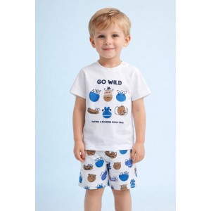 Tricou băieți iDO din bumbac 100% alb cu imprimeu Go Wild, 4.B466PV25ALB
