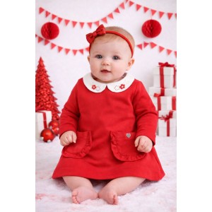 Rochie Minibanda pentru fetiță roșie din fleece cu guler brodat și buzunare aplicate, 3.A755TI24RO