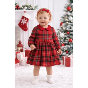 Rochie Crăciun fetiță iDO, carouri roșii, 1–24 luni, cu fermoar ascuns, 4.F105TI25RO