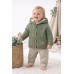 Cardigan bebeluși iDO cu glugă verde salvie, din bumbac 100% tricotat, căptușit, 4.F058TI25VE