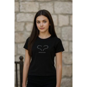 Tricou fete Sarabanda din jerseu de bumbac elastic cu strasuri, 0.8414PV24NG