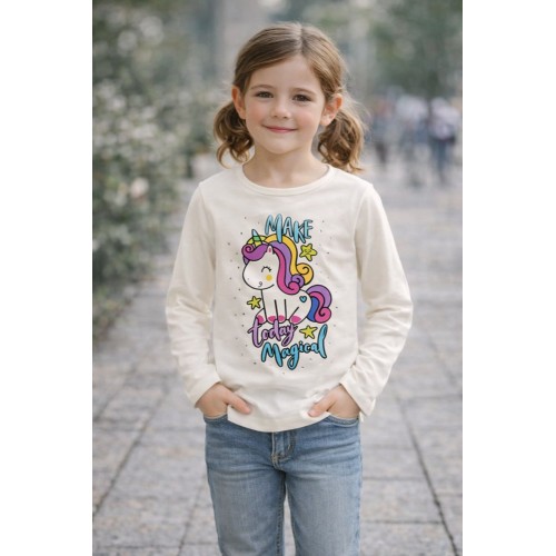 Bluză cu mânecă lungă Sarabanda pentru fete din bumbac elastic cu imprimeu unicorn, 0.A355TI24ALB Bluză cu mânecă lungă Sarabanda pentru fete din bumbac elastic cu imprimeu unicorn, 0.A355TI24ALB