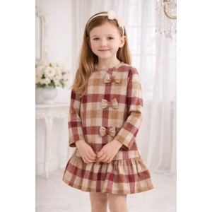 Rochie iDO pentru fetiță din tricot cu model în carouri și fundițe decorative, 4.5910TI22VI