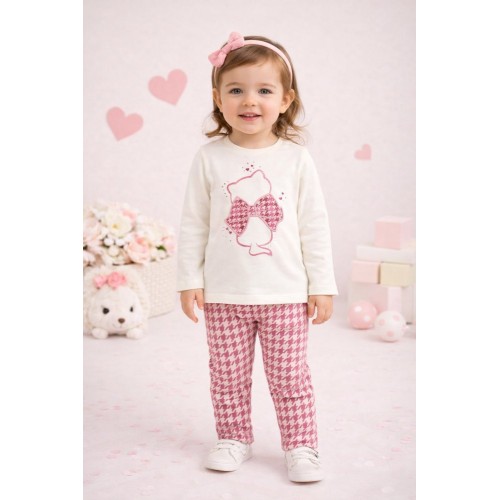 Bluza Minibanda pentru fetițe crem din bumbac 100% cu fundă decorativă roz și mânecă lungă, 0.7276TI23ALB Bluza Minibanda pentru fetițe crem din bumbac 100% cu fundă decorativă roz și mânecă lungă, 0.7276TI23ALB