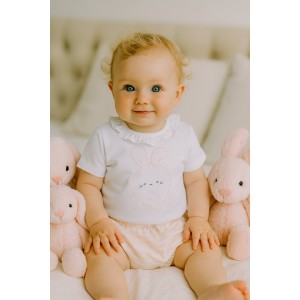 Compleu iDO pentru fetiță din bumbac elastic, tricou cu volane și pantaloni scurți cu fundiță, 4.6153TI23RZ