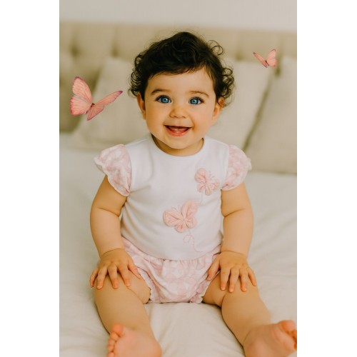 Set iDO fetiță alb-roz din bumbac elastic cu aplicații florale, 4.B092PV25RZ Set iDO fetiță alb-roz din bumbac elastic cu aplicații florale, 4.B092PV25RZ