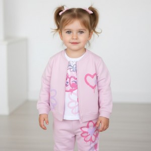 Compleu 3 piese bebe fete I Do, tricou, hanorac bomber și pantaloni, bumbac, 4.B140PV25RZ