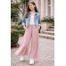 Pantaloni palazzo fete iDO roz pal din jerseu lurex elastic cu talie ajustabilă, 4.8521PV24RZ