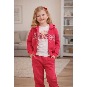 Trening fete iDO cu hanorac și pantaloni, fleece de toamnă, tricou din bumbac, imprimeu cu sclipici, 4.F337TI25RO