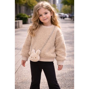 Set Sarabanda pentru fete cu hanorac pufos și pantaloni evazați, cu geantă iepuraș,0.7327TI23BJ