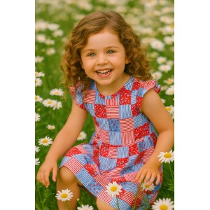 Rochie casual fete I Do patchwork roșu și albastru, 100% bumbac 4.B548PV25RO