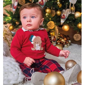 Pulover Crăciun Baby Minibanda din bumbac 100% cu broderie intarsia și nasturi pe umăr, 3.F661TI25RO