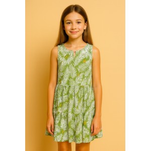 Rochie iDO pentru fete, 100% vâscoză, rochie lungă fără mâneci cu imprimeu palmier, 4.8884PV24VE