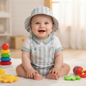 Salopetă nou-născut Minibanda cu dungi și pălărie asortată, 100% bumbac, 3.B685PV25VE