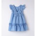 Rochie Sarabanda pentru fete, bumbac 100%, broderie anglaise albastră cu volănașe și fundă la spate, 0.B339PV25ABS