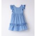 Rochie Sarabanda pentru fete, bumbac 100%, broderie anglaise albastră cu volănașe și fundă la spate, 0.B339PV25ABS