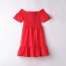 Rochie Sarabanda fete 8-16 ani, poplin elastic, fără mâneci, volane, roșu, 0B577PV25RO