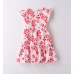 Rochie iDO pentru fete, bumbac 100%, poplin cu imprimeu floral roșu și volănașe la umeri, 4.B494PV25RO