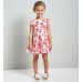 Rochie iDO pentru fete, bumbac 100%, poplin cu imprimeu floral roșu și volănașe la umeri, 4.B494PV25RO