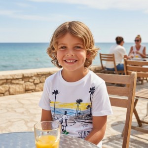 Tricou băiat I Do, jerseu 100% bumbac, imprimeu mare fronta, 4.6391PV23ALB