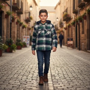 Jachetă băiat I Do în carouri, 100% bumbac, cu glugă detașabilă, 4.5780TI22VE