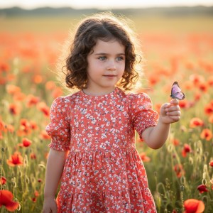 Rochie fete Sarabanda corai, 100% vâscoză cu căptușeală din bumbac, imprimeu floral, 0.6582PV23RO