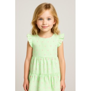 Rochie iDO pentru fete, bumbac 100%, poplin cu imprimeu floral și volănașe, 4.B494PV25VE