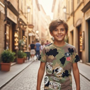 Tricou băiat Sarabanda camuflaj, 100% bumbac, stil urban-sport, 0.B740PV25VE