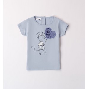 Tricou fete iDO din bumbac cu imprimeu fetiță și inimă aplicată, 4.B354PV25BL