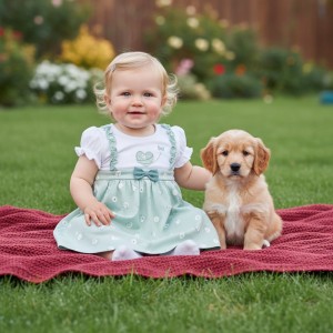 Salopetă rochiță fete I Do din jerseu elastic, alb și verde mentă, 95% bumbaco, 4.8165PV24VE