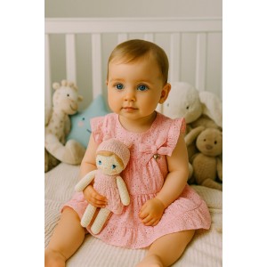 Rochie fetiță Minibanda din bumbac cu broderie perforată și fundiță aplicată, 3.8742PV24RZ