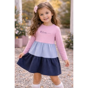 Rochie fete Sarabanda Color Block din fleece de bumbac cu imprimeu Love, 0.7227TI23BLM