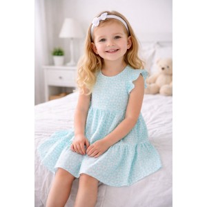 Rochie iDO pentru fete din bumbac 100% cu imprimeu geometric, albastru deschis, 4.8758PV24AQ